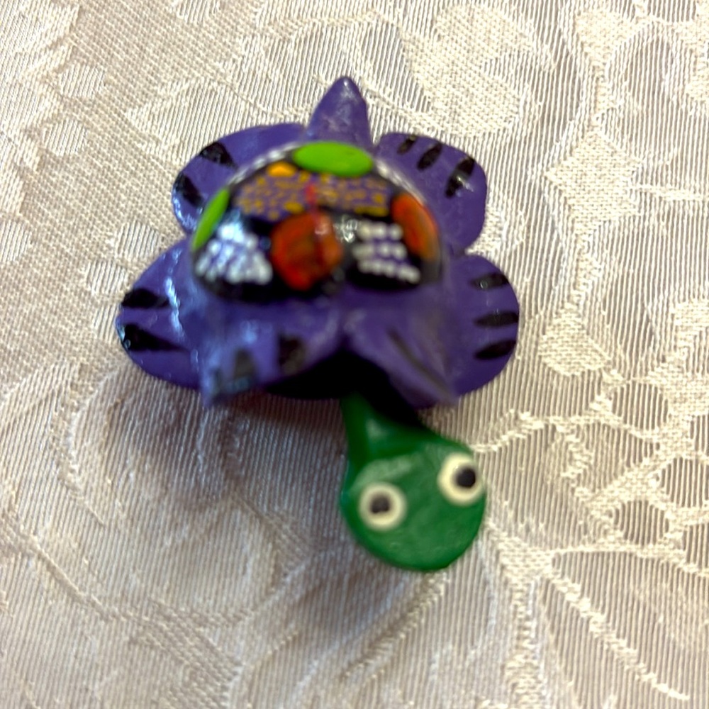 Handmade Mexican Wooden Dark Purple Shelled Turtle